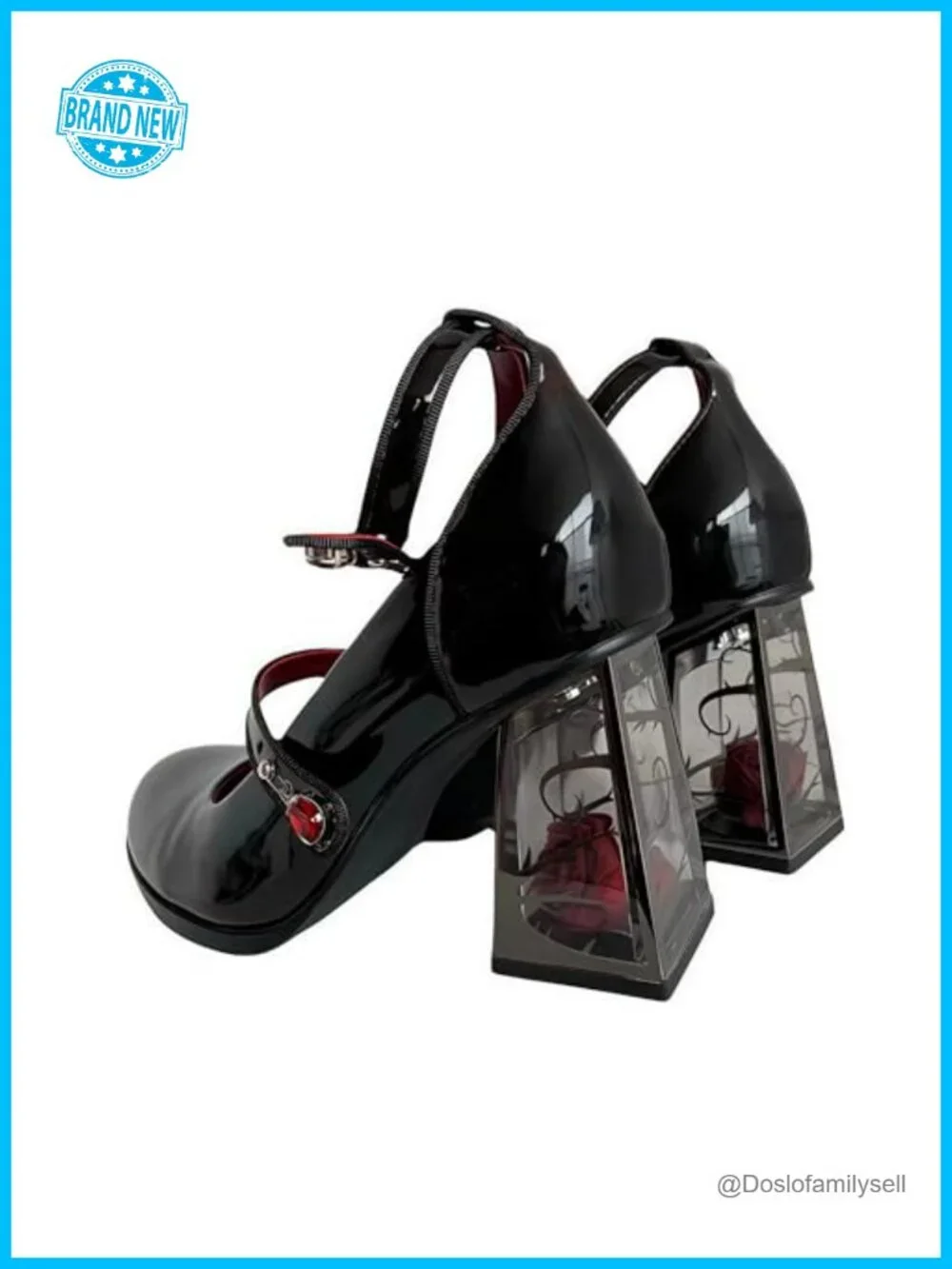 Womens Platform Mary Janes Chunky Heel Patent Leather Ankle Strap Dress Pumps